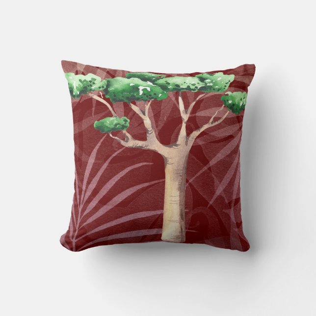 Watercolor Baobab Tree Throw Pillow (Front)