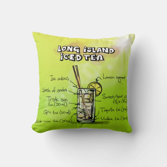 Watercolor Bar Cocktail Recipe Throw Pillow (Front)