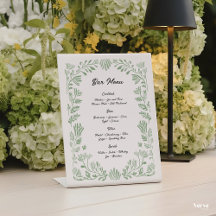 Watercolor Bar Menu, Floral Wedding Drink List