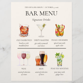 Watercolor Bar Menu Letterhead