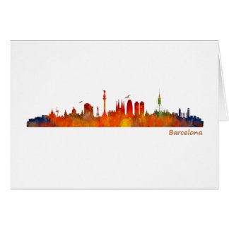 Watercolor Barcelona skyline v01