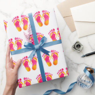 Watercolor Bare Feet and Flip-flops Wrapping Paper