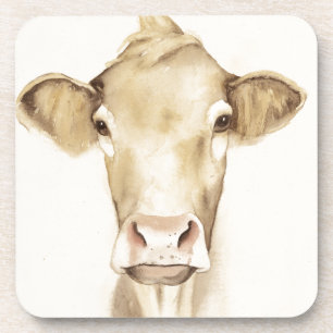 Watercolor Barn Animals Cow Coaster