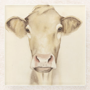Watercolor Barn Animals Cow Glass Coaster