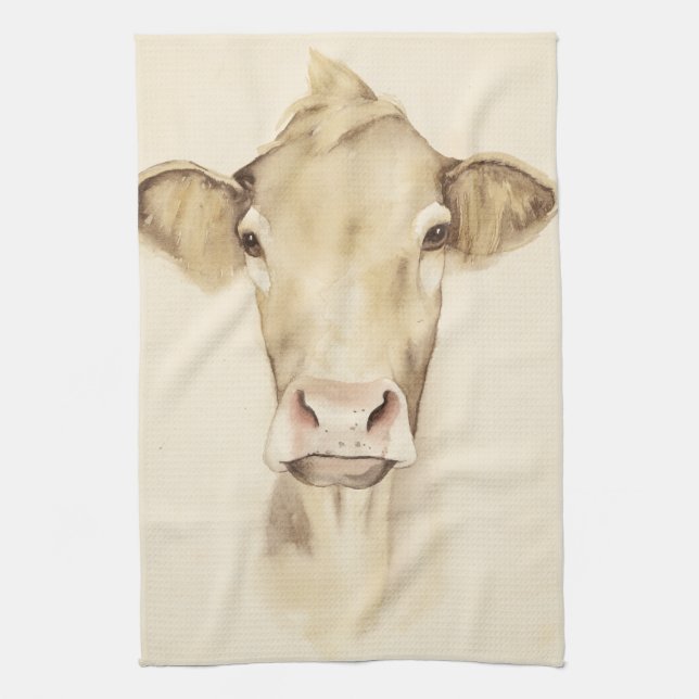 Watercolor Barn Animals | Cow Kitchen Towel (Vertical)