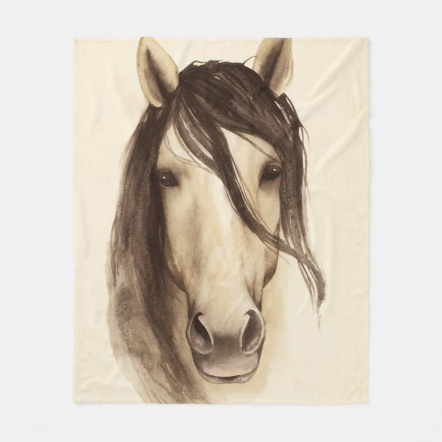 Watercolor Barn Animals | Horse Fleece Blanket (Front)