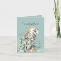 Watercolor Barn Owl Bird Congratulations