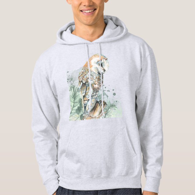  Watercolor Barn Owl Bird Wildlife Nature Art  Hoodie (Front)