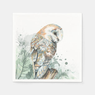 Watercolor Barn Owl Bird Wildlife Nature Art Napkin