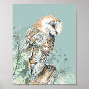 Watercolor Barn Owl Bird Wildlife Nature Art Poster