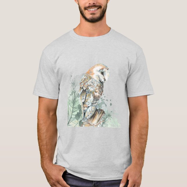  Watercolor Barn Owl Bird Wildlife Nature Art  T-Shirt (Front)