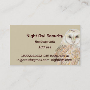 Watercolor Barn Owl Security Night Owl Business Card