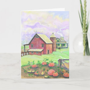 Watercolor barn scene customizable card