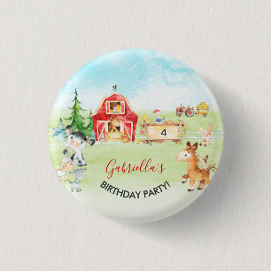 Watercolor Barnyard and Farm Animals Kids Birthday 1 Inch Round Button