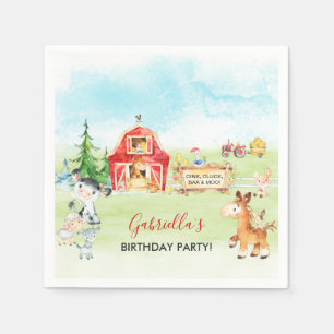 Watercolor Barnyard and Farm Animals Kids Birthday Napkin