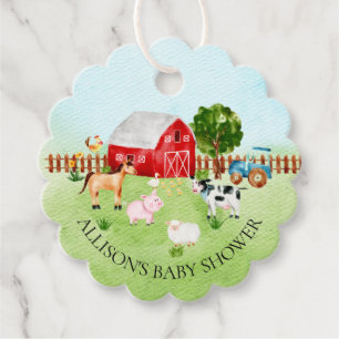 Watercolor Barnyard Animals Baby Shower Favour Tags