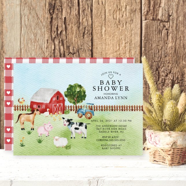Watercolor Barnyard Animals Baby Shower Invitation (Creator Uploaded)