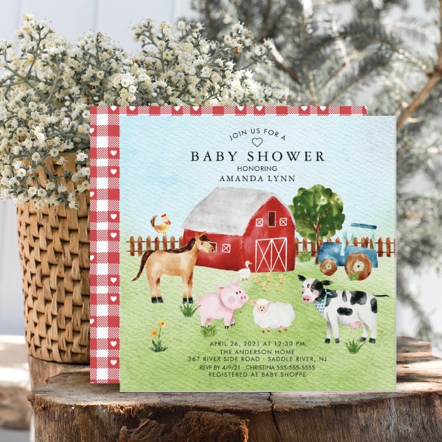 Watercolor Barnyard Animals Baby Shower Invitation (Creator Uploaded)