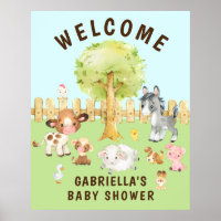 Watercolor Barnyard Animals Baby Shower Poster