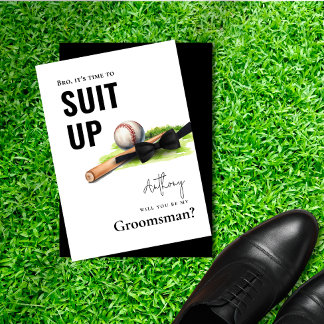 Watercolor Baseball Bat Tuxedo Suit Up Groomsman Invitation