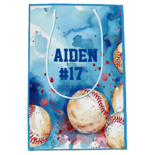 Watercolor Baseball Custom Name Medium Gift Bag