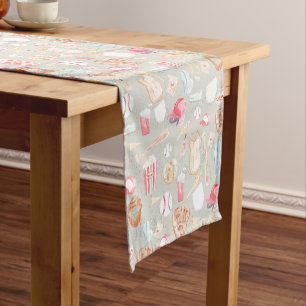 Watercolor Baseball Pattern Short Table Runner
