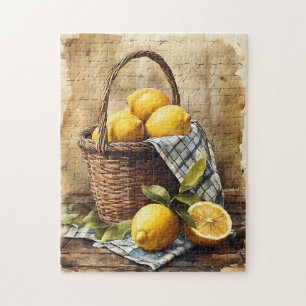 Watercolor Basket of Lemons Jigsaw Puzzle