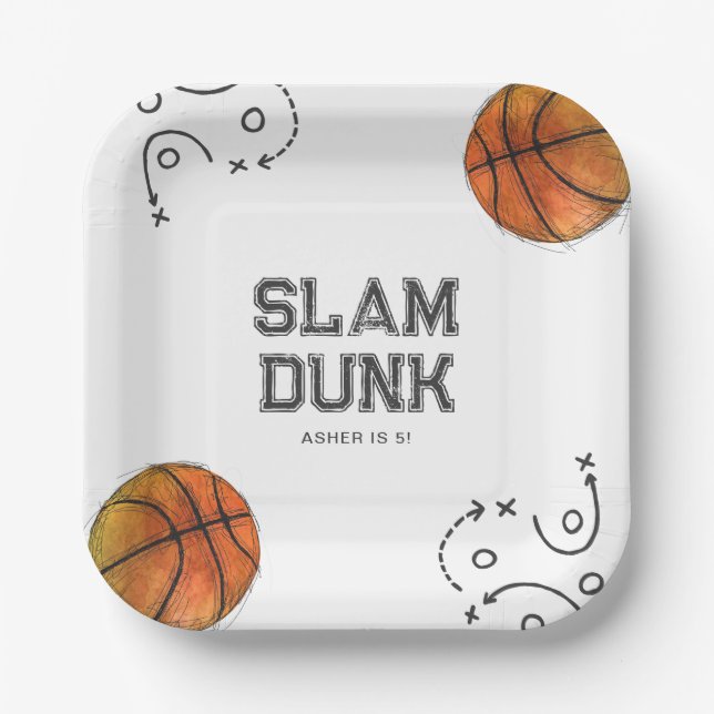 Watercolor Basketball Paper Plates (Front)