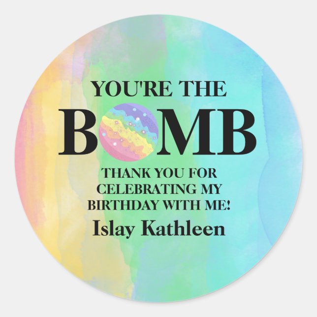 Watercolor Bath Bomb Birthday Sticker (Front)