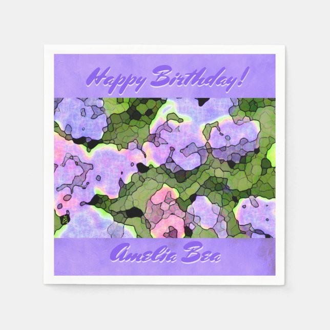 Watercolor Batik Hydrangeas Personalized Napkin (Front)