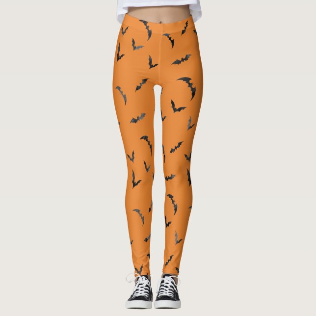 Watercolor Bats Halloween Leggings (Front)