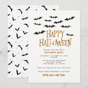 Watercolor Bats Halloween Party Invitation