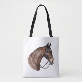 Watercolor Bay horse head in a bridle Tote Bag