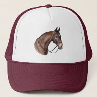 Watercolor Bay horse head in a bridle Trucker Hat