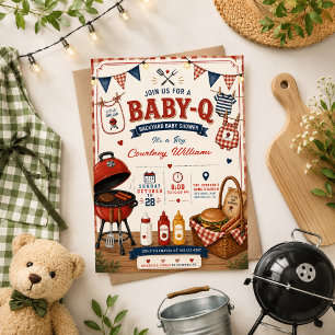 watercolor BBQ Backyard rustic Baby Shower Summer Invitation