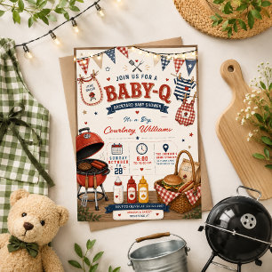 watercolor BBQ Backyard rustic Baby Shower Summer Invitation