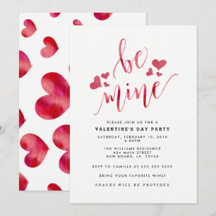 Watercolor Be Mine Valentine's Party Invitations