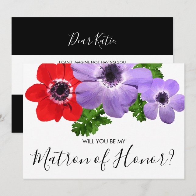 Watercolor Be My Matron Of Honour Bridesmaid Card (Front/Back)