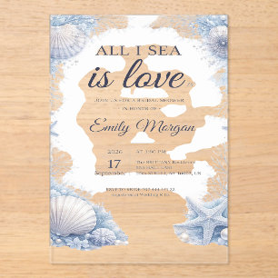 Watercolor Beach All I Sea Is Love Bridal Shower I Acrylic Invitations
