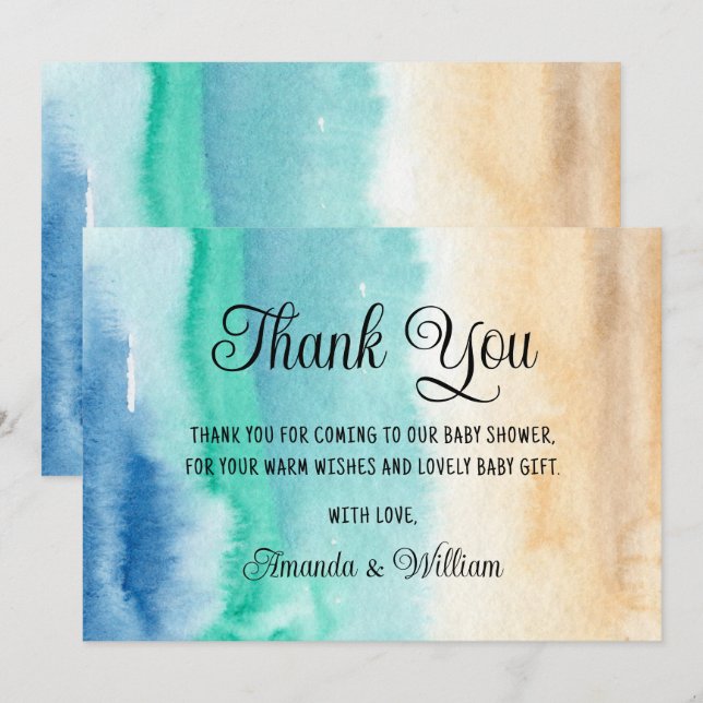 Watercolor Beach Baby Shower Thank You  (Front/Back)
