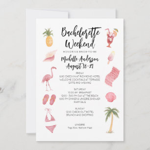 Watercolor Beach Bachelorette Weekend Itinerary Invitation