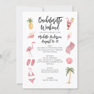 Watercolor Beach Bachelorette Weekend Itinerary Invitation