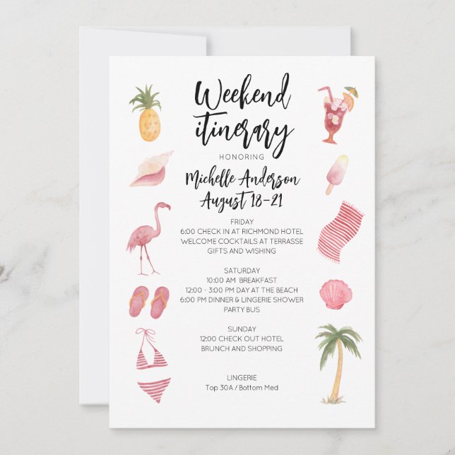 Watercolor Beach Birthday Weekend Itinerary Invitation (Front)