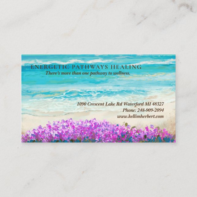 Watercolor Beach Blue Ocean Business Card (Back)