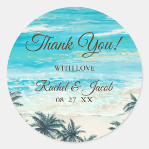Watercolor Beach Blue Ocean Thank You Sticker