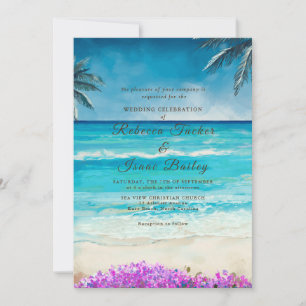 Watercolor Beach Blue Ocean Wedding Invitation