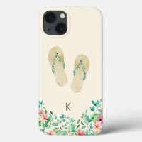Watercolor Beach Botanical Flip Flops