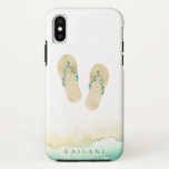 Watercolor Beach Botanical Flip Flops iPhone XS Case<br><div class="desc">Elegant watercolor tropical island botanical embellished flip flops with sandy beach accent,  personalized with name,  iPhone case.</div>