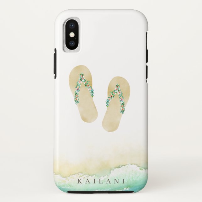 Watercolor Beach Botanical Flip Flops Case-Mate iPhone Case (Back)