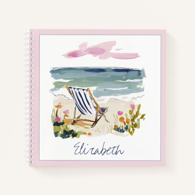 Watercolor Beach Chair Personalized Notebook (Front)